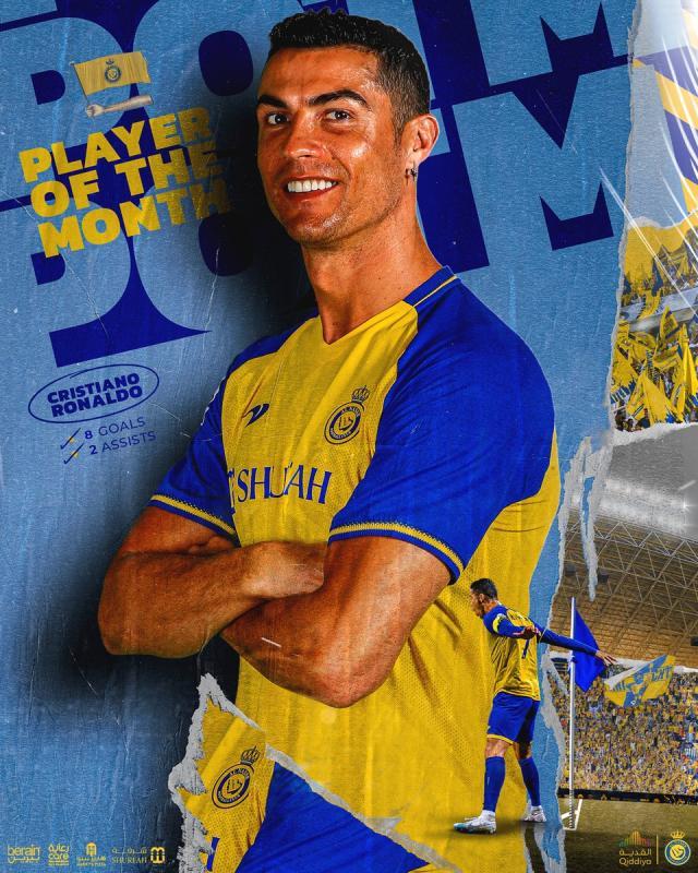 500万网彩票直播-4战8球2助攻 C罗当选沙特联赛2月份最佳球员！